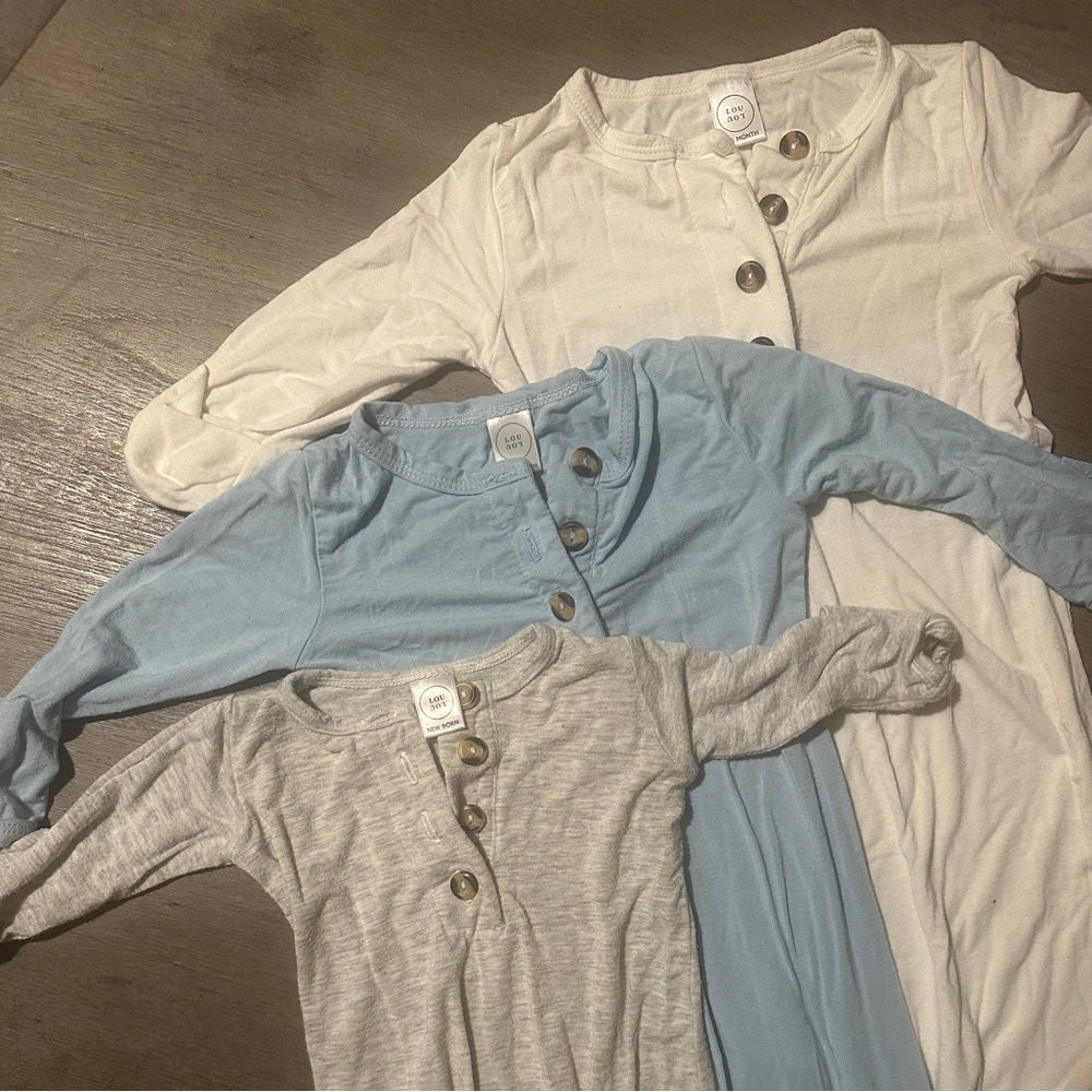Set Of Three Lou Lou Finley Knotted Button-Down Night Gowns